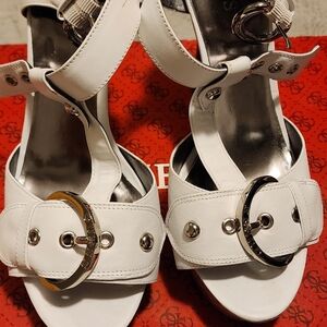 Guess White and Silver Women's Sandals